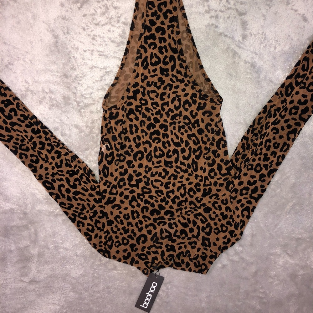 Boohoo Leopard Mesh Turtleneck Bodysuit
